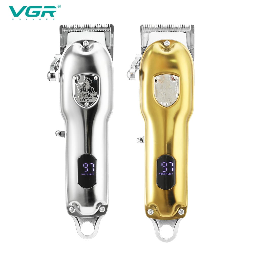 VGR652 High Power Electric Hair Clipper Metal Body LED LCD Display Rechargeable Stainless Steel Blade for All Ages Non-Waterproof