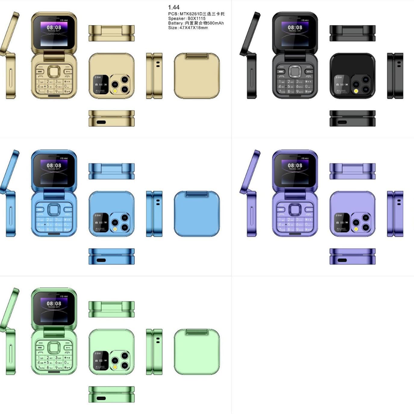 Cross-border foreign trade quad-band 2G mini flip i16 mini Filp mobile phone, children's button function mobile phone