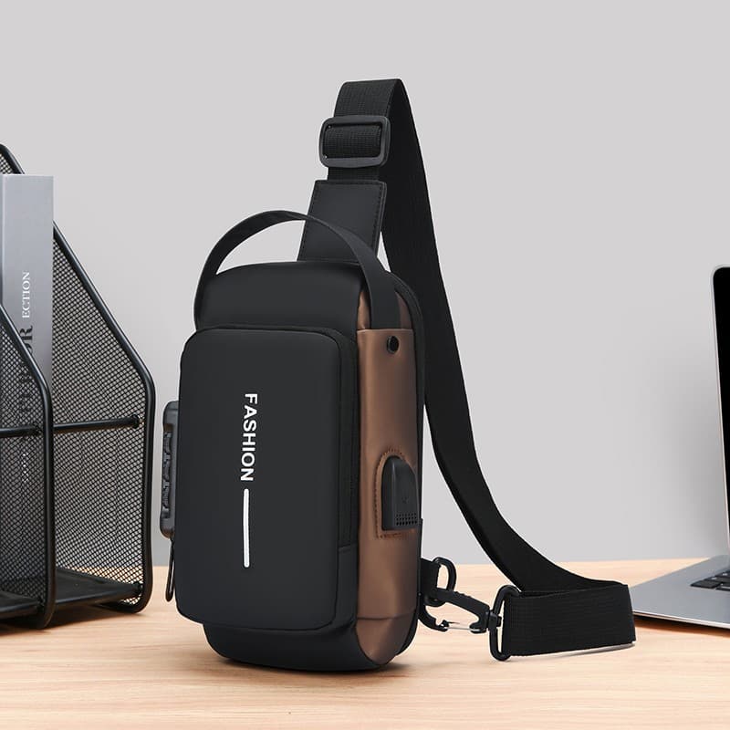 Multifunctional Password Lock Fashion Chest Bag for Men, Large Capacity Portable Commuter Phone Crossbody Bag, Trendy Handheld Shoulder Bag