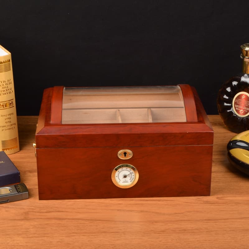 Large capacity double-layered cedar wood humidor, acrylic plexiglass curved sealed cigar cabinet