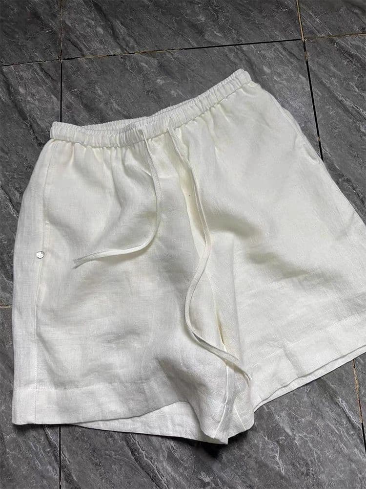 CHAO Level Recommended! Natural Old Money Style! White Linen Pants for Women Summer Outfit Heightening Breathable Cool Shorts