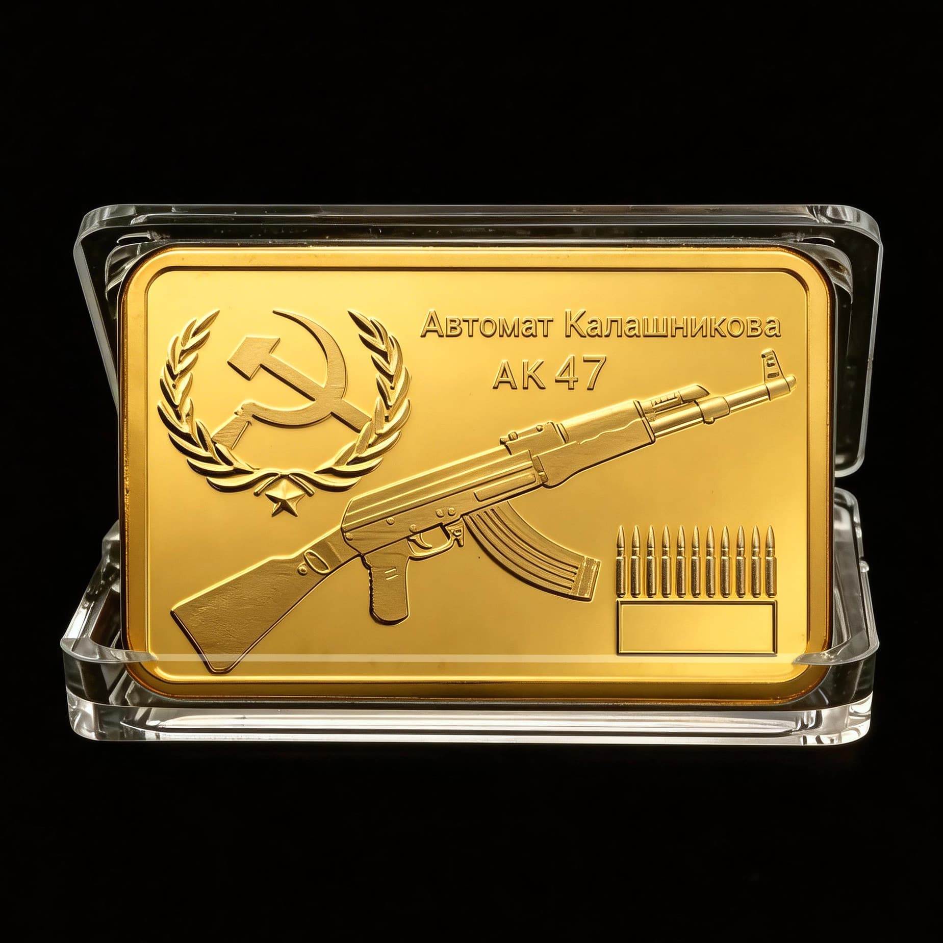 Soviet AK47 Square Commemorative Coin Gold-Plated Block Gold Coin Collection Russian Gold-Plated Bar Commemorative