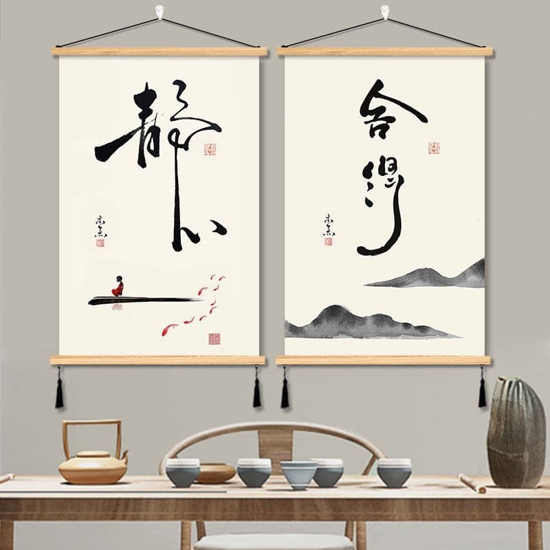 Zen meditation, willing to hang paintings, Buddhist original intention decorative paintings, solid wood fabric wall background, tea room, living room, study room