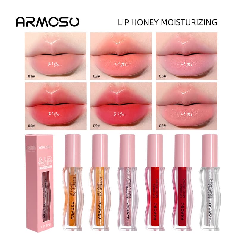 Cross-border armosu Crystal Clear Lip Gloss Long-lasting with Fine Shimmer Moisturizing Hydrating Water Light Lip Gloss Plump Lips
