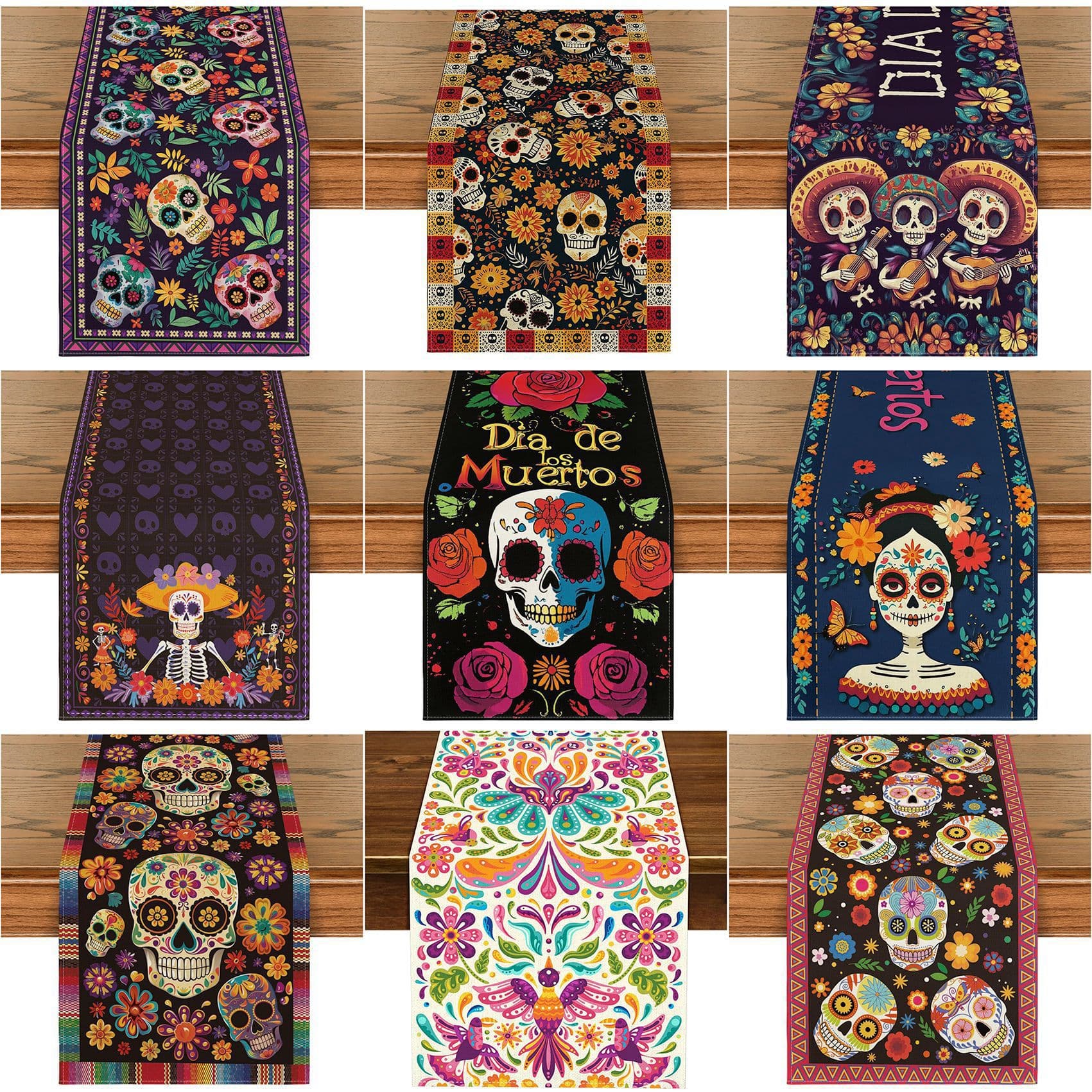 Amazon Best Selling Day of the Dead Table Flag Skull Floral Print Mexican Carnival Living Room Table Decoration Tablecloth