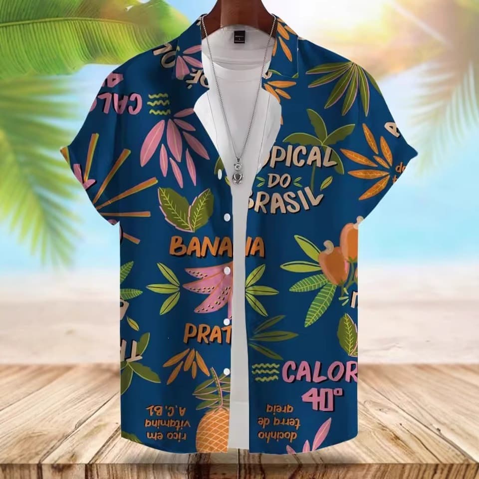 2026 3D Men's Shirt Summer Vacation Casual Men's Short-Sleeved Shirt Outdoor Beach Loose Comfortable Shirt