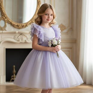 Cross-border Girls' Princess Dress Purple Tulle Puffy Dress Children's Dress Birthday Party Dress Flower Girl Dress