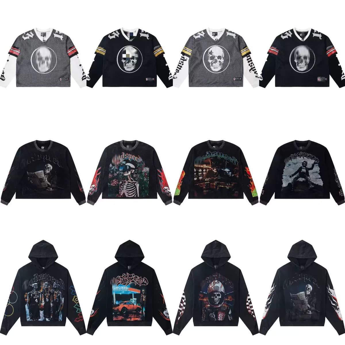 Cross-Border American Fashion God Street Style Retro Skull Print Washed Vintage Casual Long-Sleeve T-Shirt Unisex Hooded Sweatshirt
