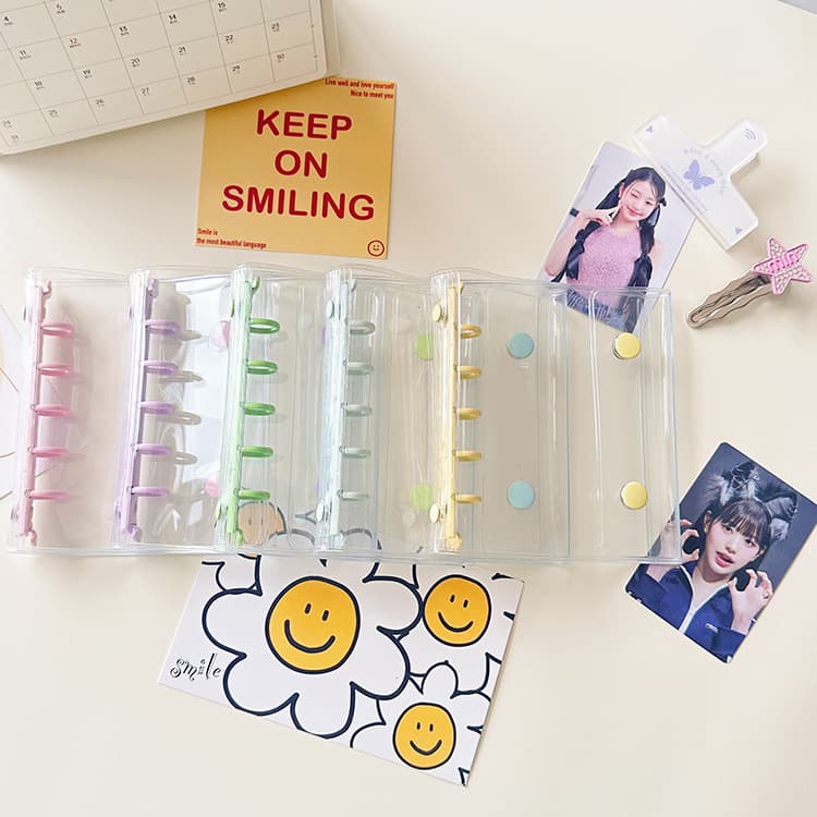 M5 transparent colorful 5-hole binder, candy-colored tri-fold small notebook, simple DIY cute notebook.