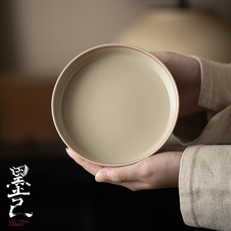 Tang Song Wood Ash Glaze Tea Tray, Simple and Versatile Round Ceramic Plate, Multi-purpose Saucer for Gaiwan and Teapot Dry Brewing