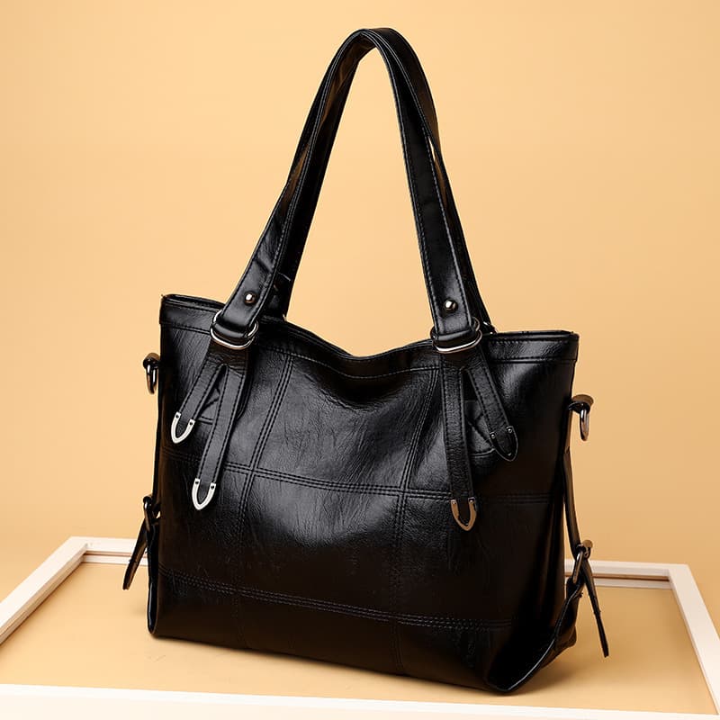 Cross-Border Women's Bag New PU Soft Leather Texture Shoulder Bag Large Capacity Fashion Stitching Handbag Anti-Water Tote Bag