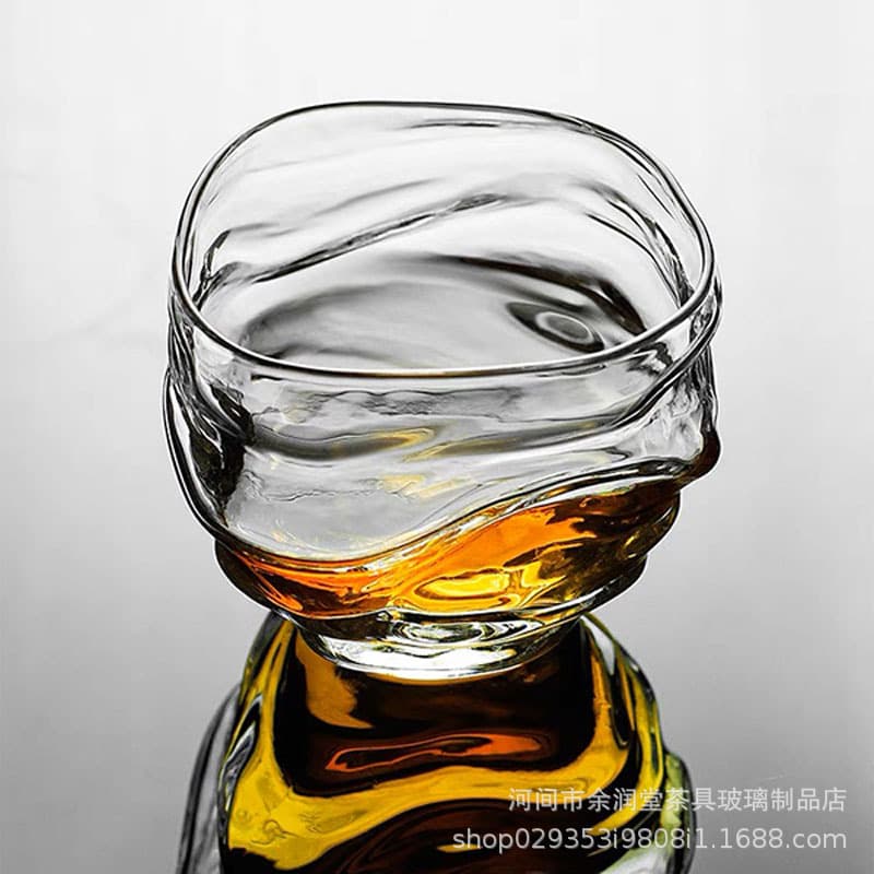 High borosilicate glass water cup creative spiral pattern juice cup mountain river cup whiskey glass household Gongfu tea set