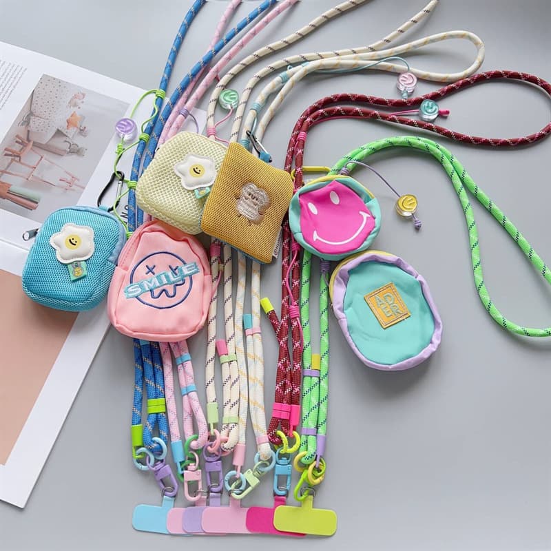 Cartoon Cute Multi-Smiley Face Coin Purse Suitable for Phone Cases, Creative Lanyard, Portable Strap, Crossbody Neck Strap, Long Rope