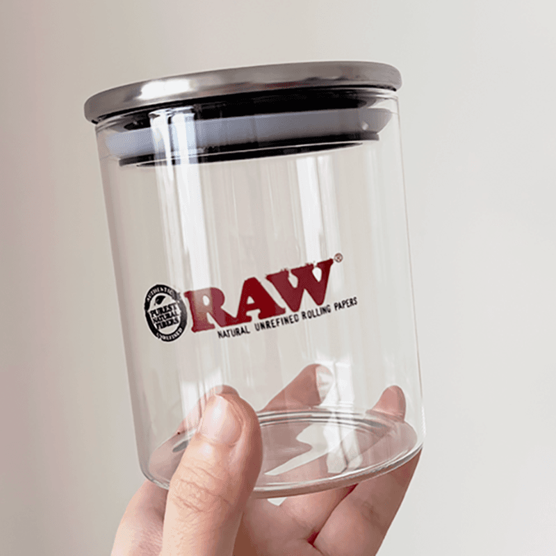 Cigarette Case Raw Glass Cigarette Jar Hand Roll Moisturizing Jar Sealed Stainless Steel Storage Large Capacity Cigarette Container