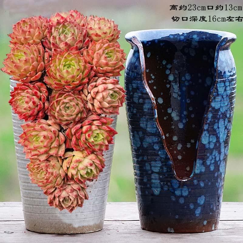 Yixing handmade coarse pottery deep-cut succulent flowerpot ceramic master old pile purple sand breathable large-gap cliff pile basin