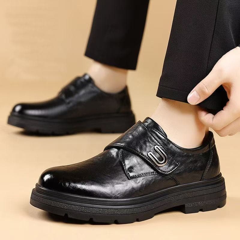 Men's Casual Velcro Thick-Soled Leather Shoes, Slip-On Work Shoes, Trendy Driving Shoes, Men's Leather Shoes