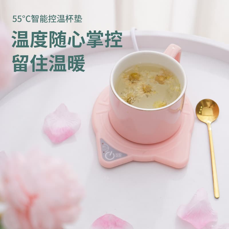 55°C Constant Temperature Cup Warmer for Milk and Coffee, Two-Stage Timer Electric Heating Insulated Ceramic Mug
