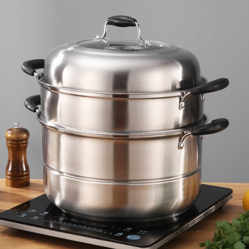 304 Stainless Steel Triple-Layer Steamer Pot, Thickened Multi-Functional Large Capacity for Steaming, Boiling, and Stewing, Gas/Induction Cooker Gift Pot