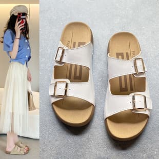 Imitation Belt Buckle Adjustable Flat Sandals for Women, Summer Outdoor Fashion, Beach Anti-slip Wear-resistant Sandals