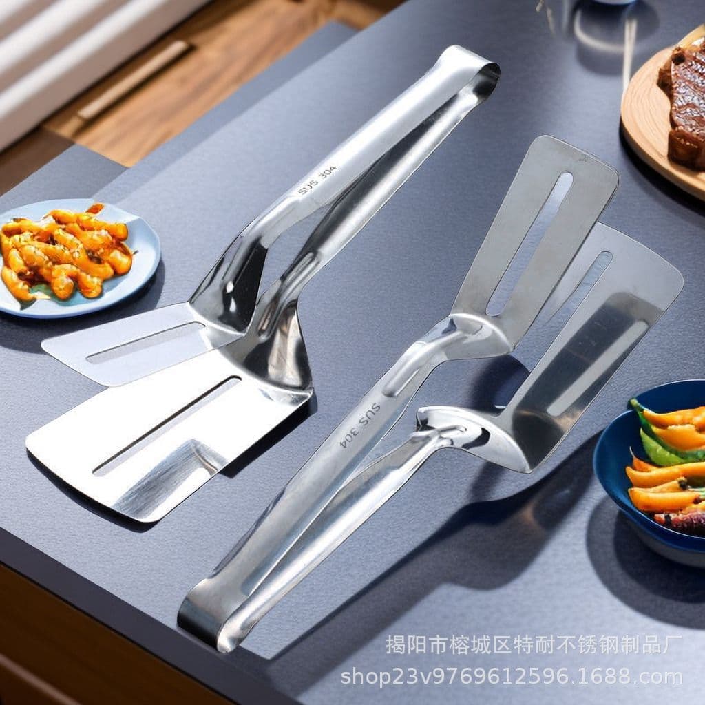 304 Stainless Steel Food Tongs for Steak, Fish, BBQ, Pizza, Bread, Cheese, Baking, Long Handle