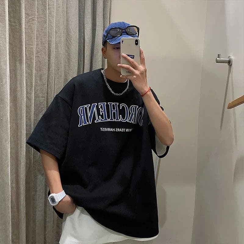 2024 Pure Cotton Men's Short Sleeve T-Shirt New Klein Blue Trendy Korean Style Ins Casual Versatile Half Sleeve Tee