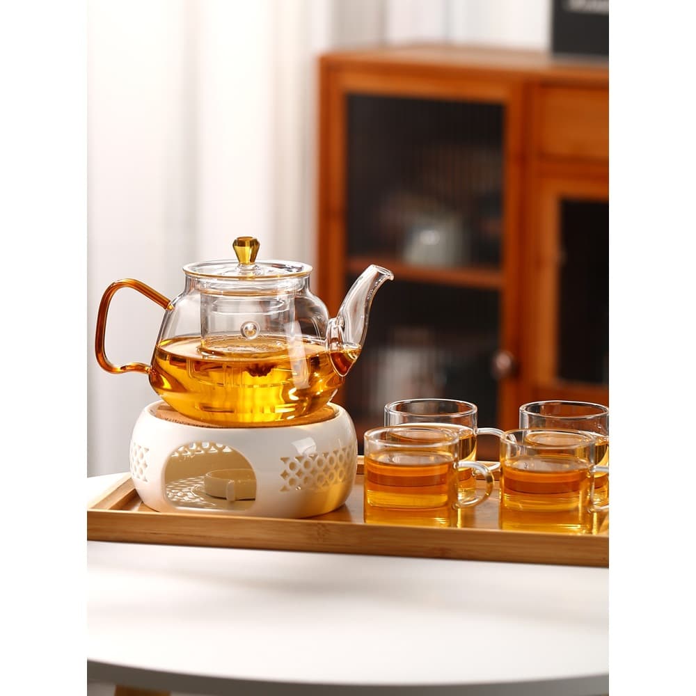 Fruit Flower Tea Pot Set Afternoon Tea Glass Tea Set Household Tea Warmer Candle Heating Base Candle Holder Tea Brewing Stove