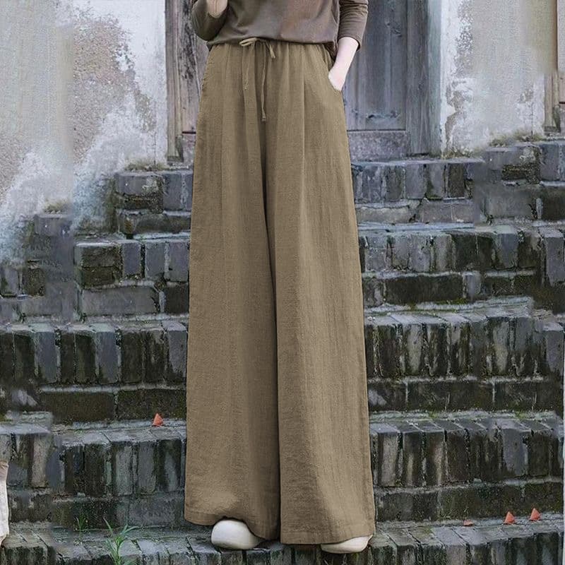 New Linen Wide-Leg Long Pants Casual Trousers Artistic Chinese Style Women's Vintage Flowing Loose Fit for Spring and Summer Slimming