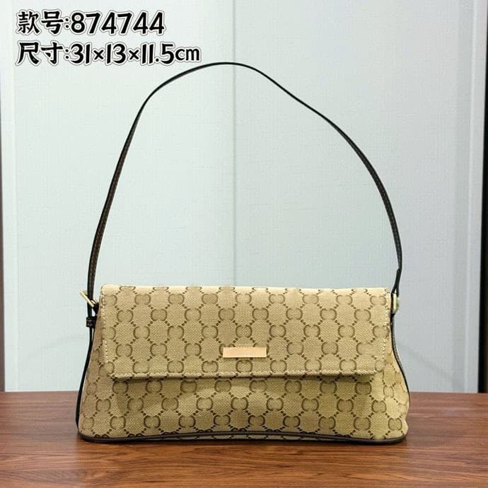 Brown Monogram Long Baguette Underarm Bag Flap Thin Strap Shoulder Bag Women Vintage Commuter Large Capacity Handbag