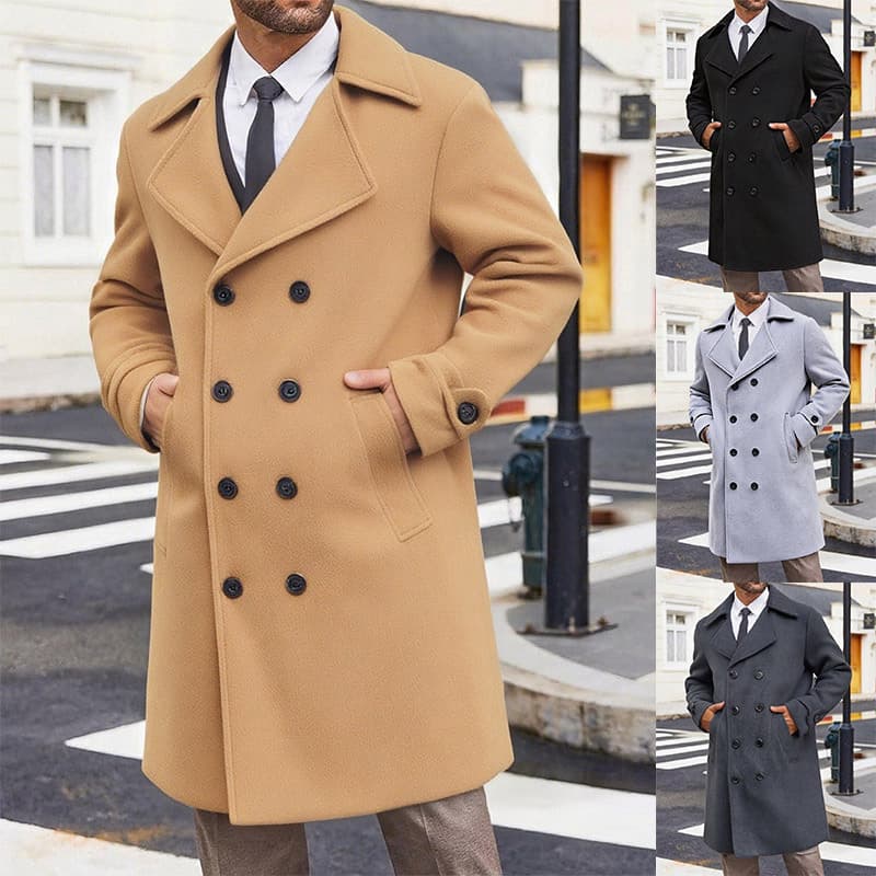 Cross-border Amazon Autumn/Winter New Style European and American Men's Trench Coat Wool Jacket, Men's Double-Breasted Mid-Long Wool Coat