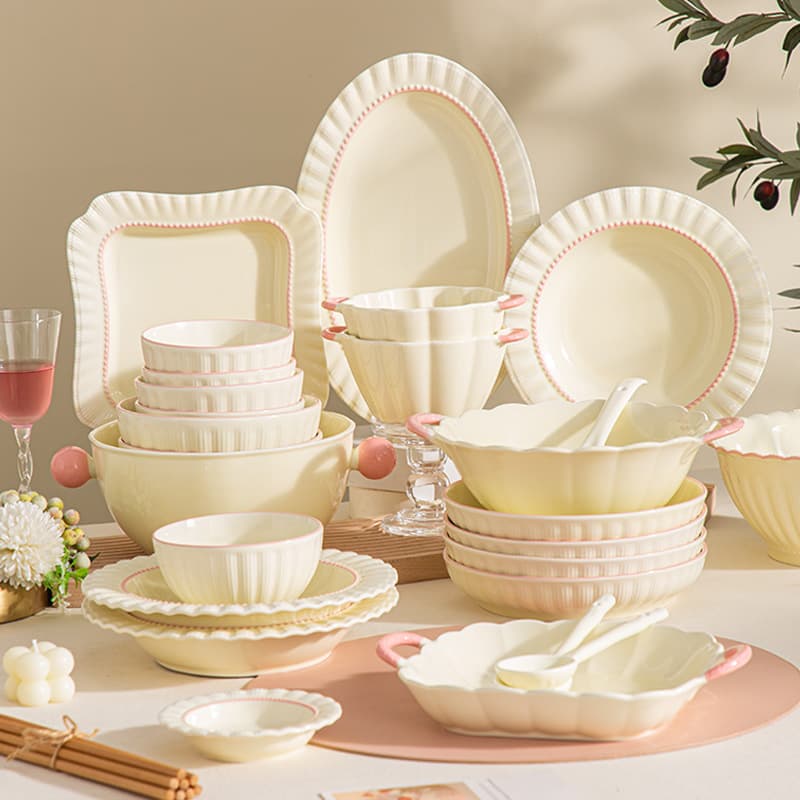 Ceramic Dinnerware Gift Set - Large Soup Bowl, Dinner Plates, Bowl Set, Rice Bowls, Vegetable Plates, High-End Gift Box