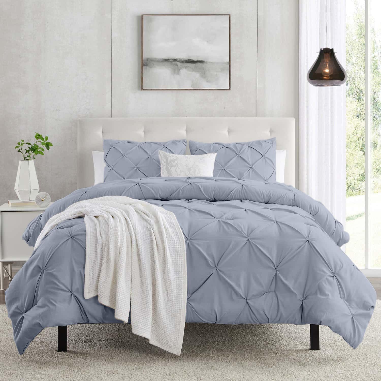 Cross-border Trade Gray Pleated Duvet Cover Set 3-Piece, Queen/King Size, Washed Soft Bedding with Zipper