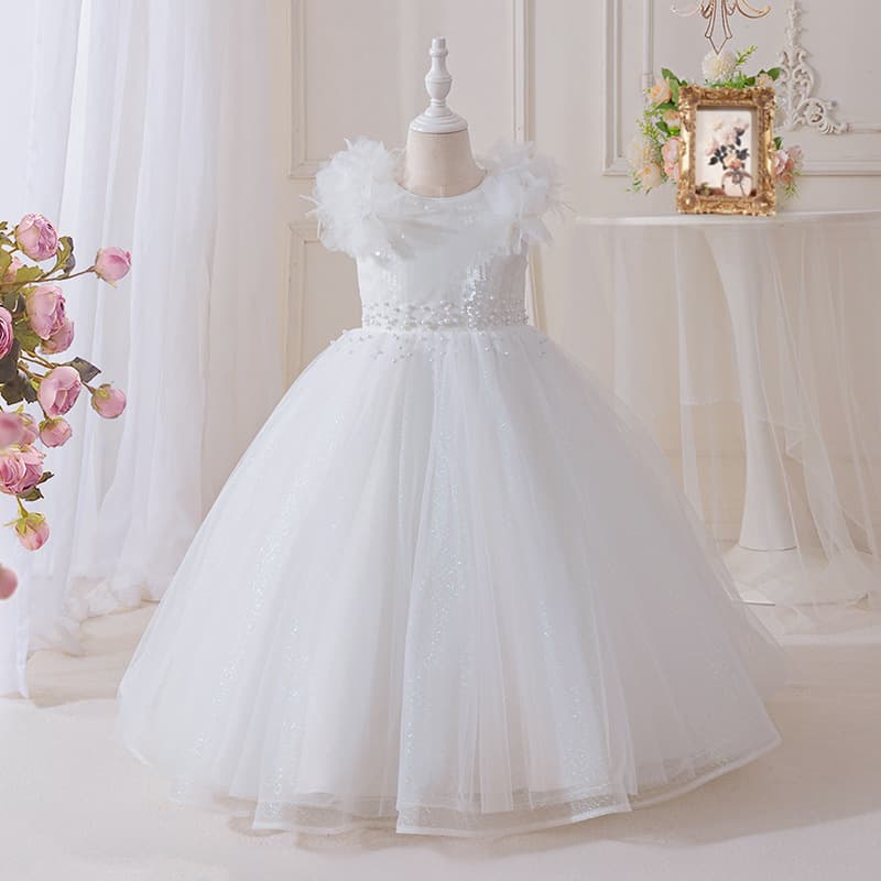 Girls Sleeveless Dress Wedding Flower Girl Princess Dress Host Piano Performance Catwalk Photo Shoot Long High-End Gown