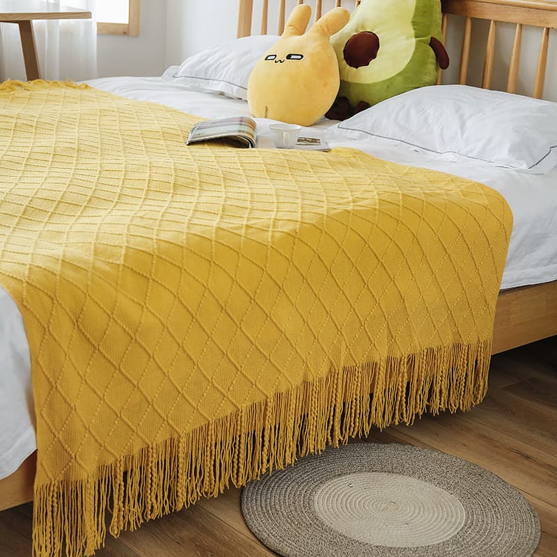 Factory Direct Nordic Diamond Pattern Knitted Wool Sofa Blanket Homestay Hotel Bed End Air Conditioning Nap Blanket