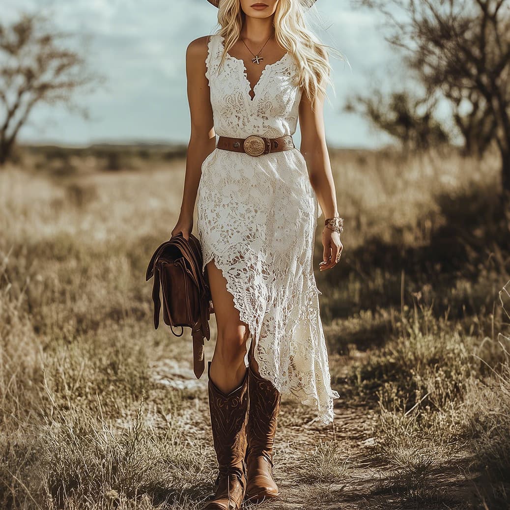 Irregular White Lace Midi Dress for Women