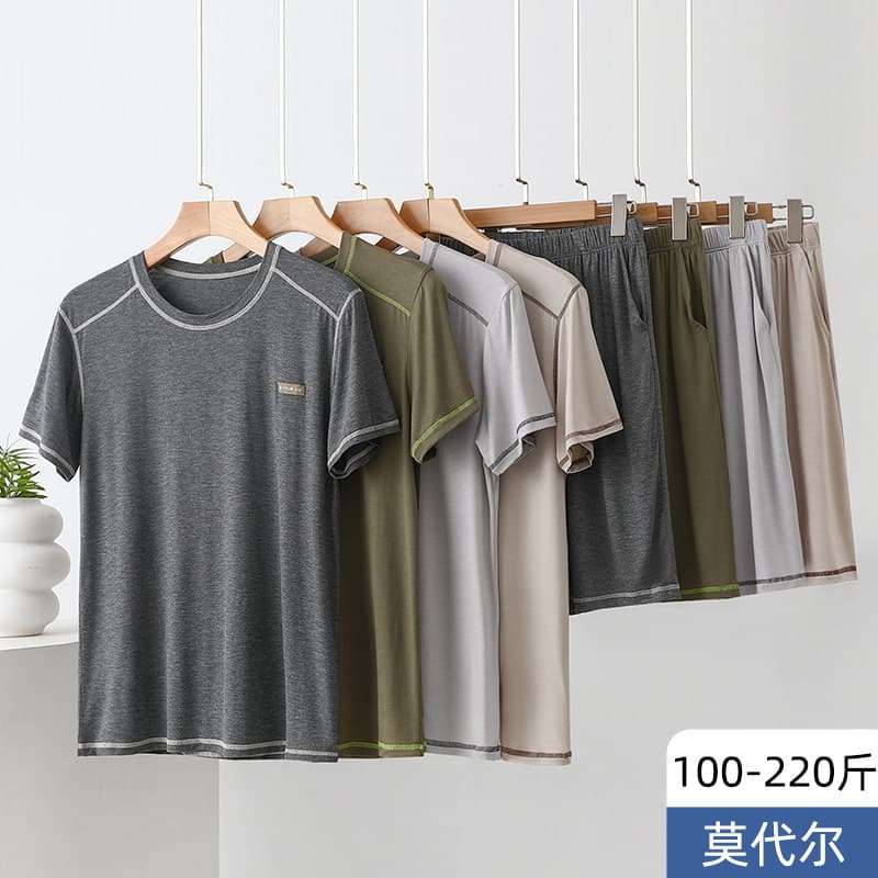 Men's Modal Short-Sleeve Homewear, Summer Thin Large Size T-Shirt, Casual Shorts, Sports Pajama Set