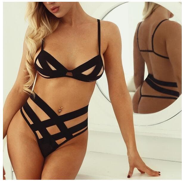 Cross-border Processing Lingerie 9956 Hollow Three-Point Tie Bra and Panty Sexy Lingerie Set
