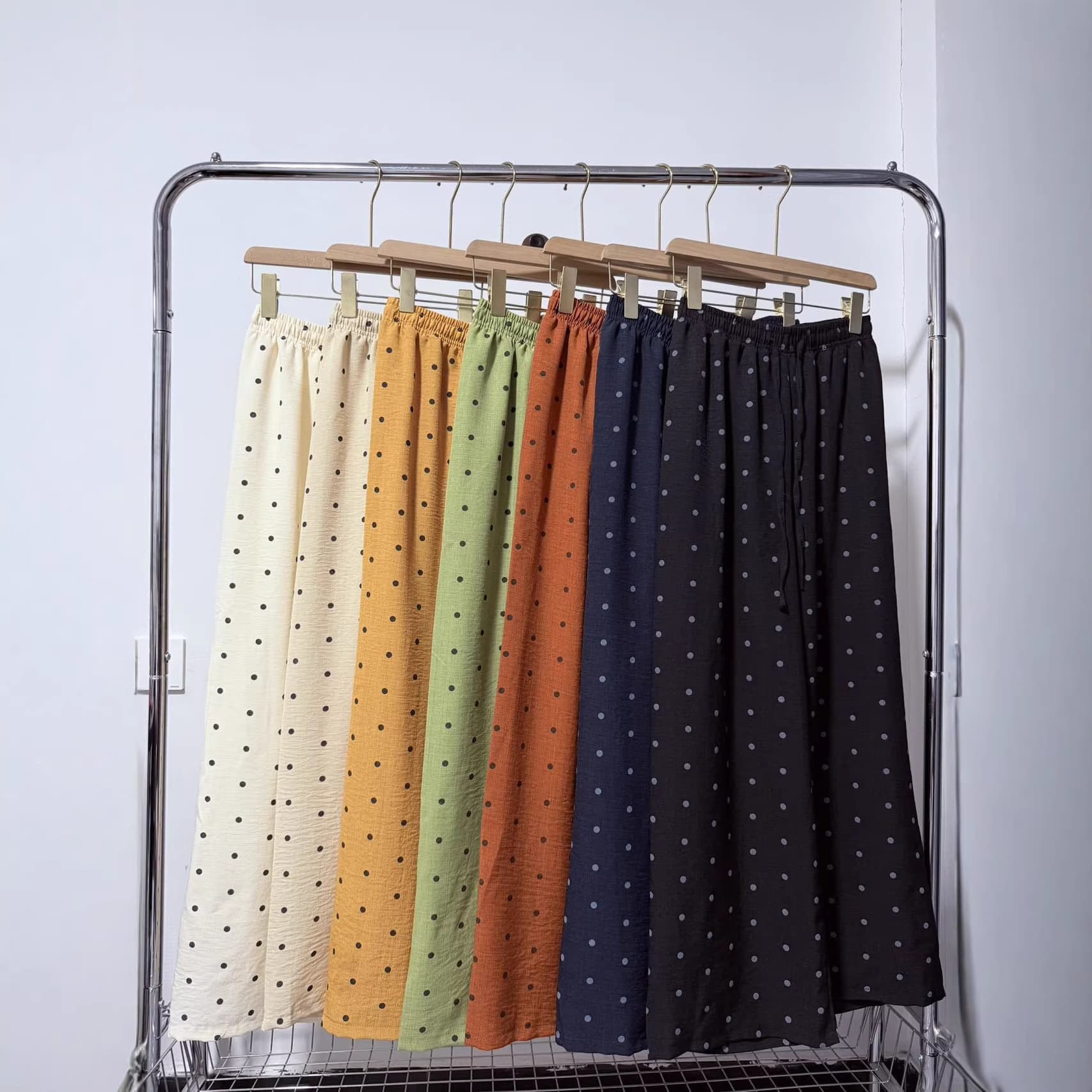 Ice silk wide-leg pants for women, summer, high-end, thin, loose, straight-leg women's pants, versatile casual pants, cross-border linen polka-dot pants