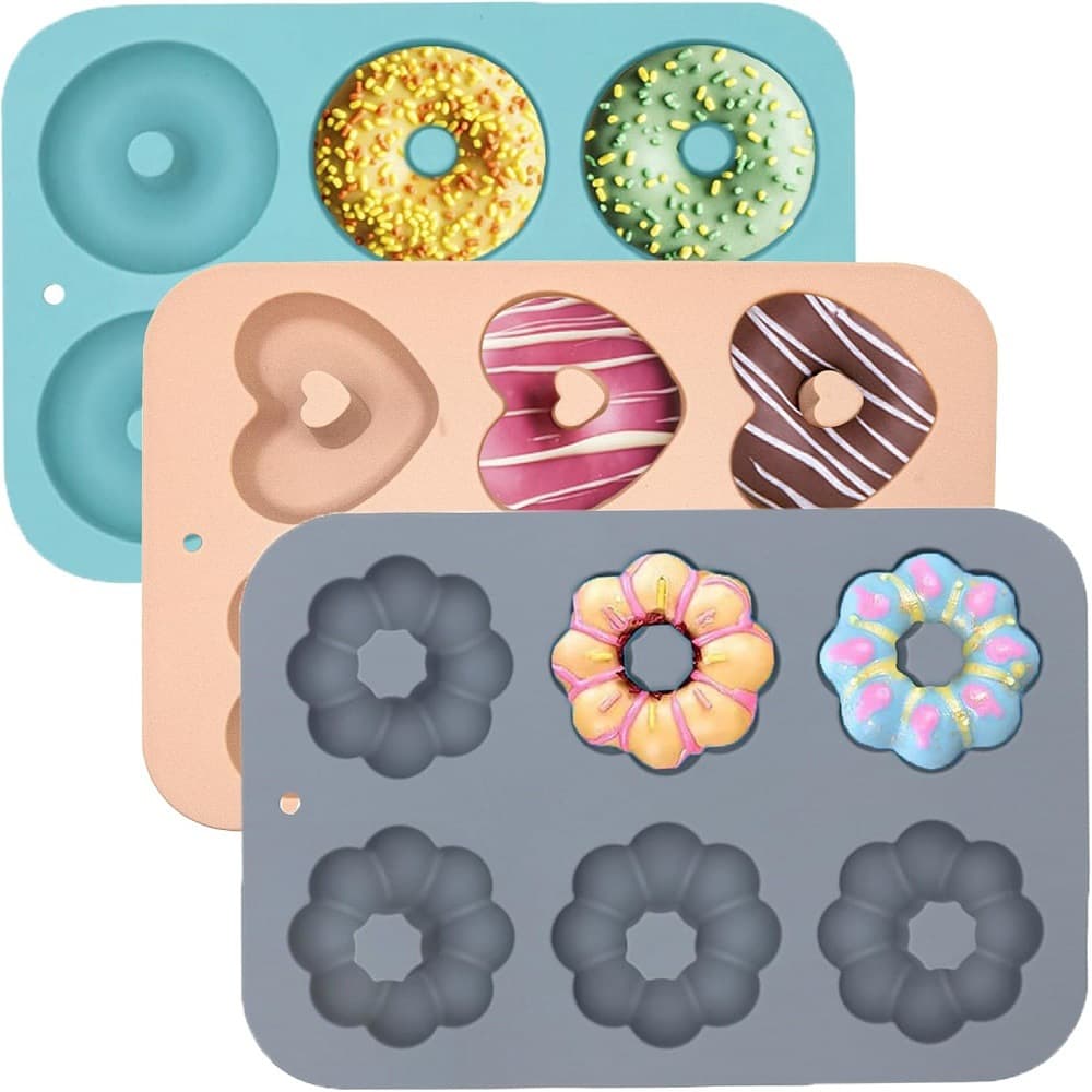 Silicone 6-Cavity Donut DIY Round Heart Pumpkin Baking Mold, Home Use Hollow Chocolate Cookie Cake Mold
