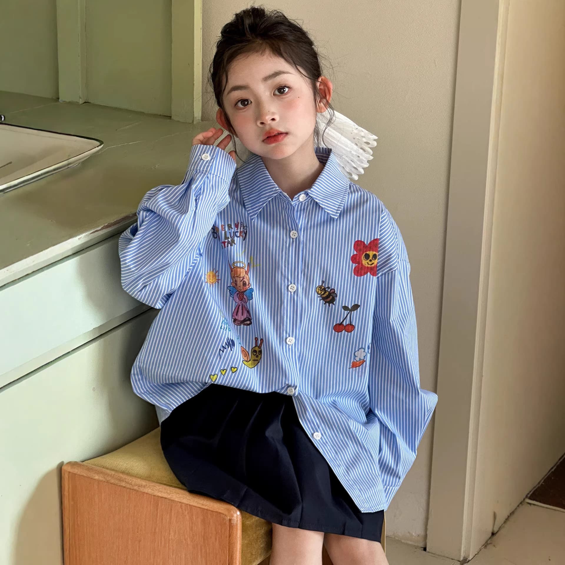 Little Red Fish Girls Shirt Spring and Autumn 2026 New Plaid Print Blouse Spring Cartoon Top Parent-Child Matching