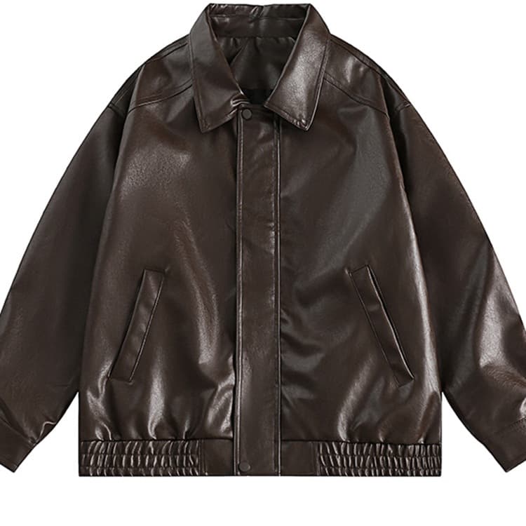 American Retro Maillard Leather Jacket Unisex Trendy High-End Loose Fitting Turn-Down Collar PU Leather Coat