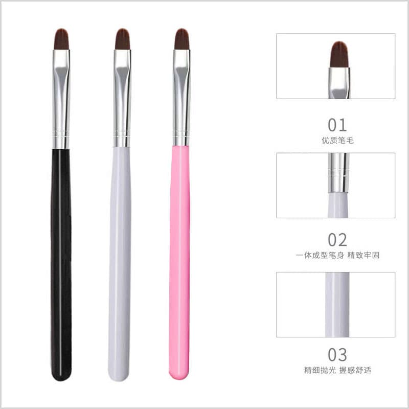 Wholesale single black, white, and pink short-handled round-tipped gel nail brushes; beginner gel nail art brush tools.