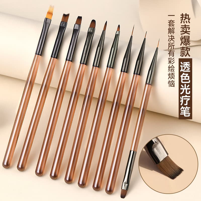 Full set of manicure brushes, string construction, light therapy painting, French round head painting nail tool set, long-lasting base glue