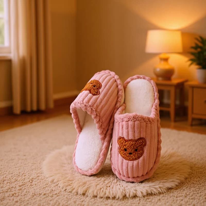 Japanese bear slippers indoor warm couple slippers plush autumn and winter cute cotton slippers