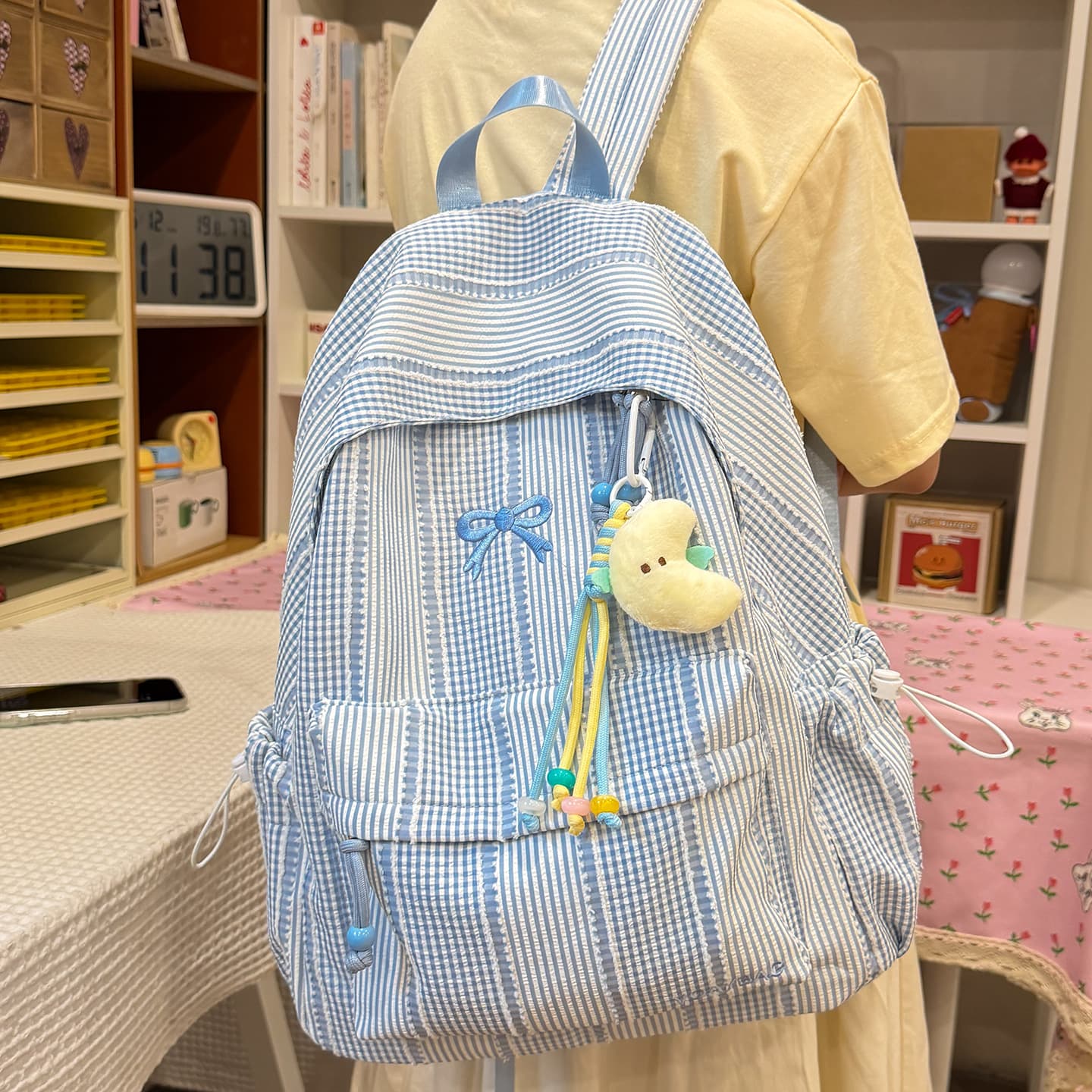Korean Style School Backpack for Girls, Simple Striped Design, 2026 New Trend, Large Capacity for Middle and High School Students
