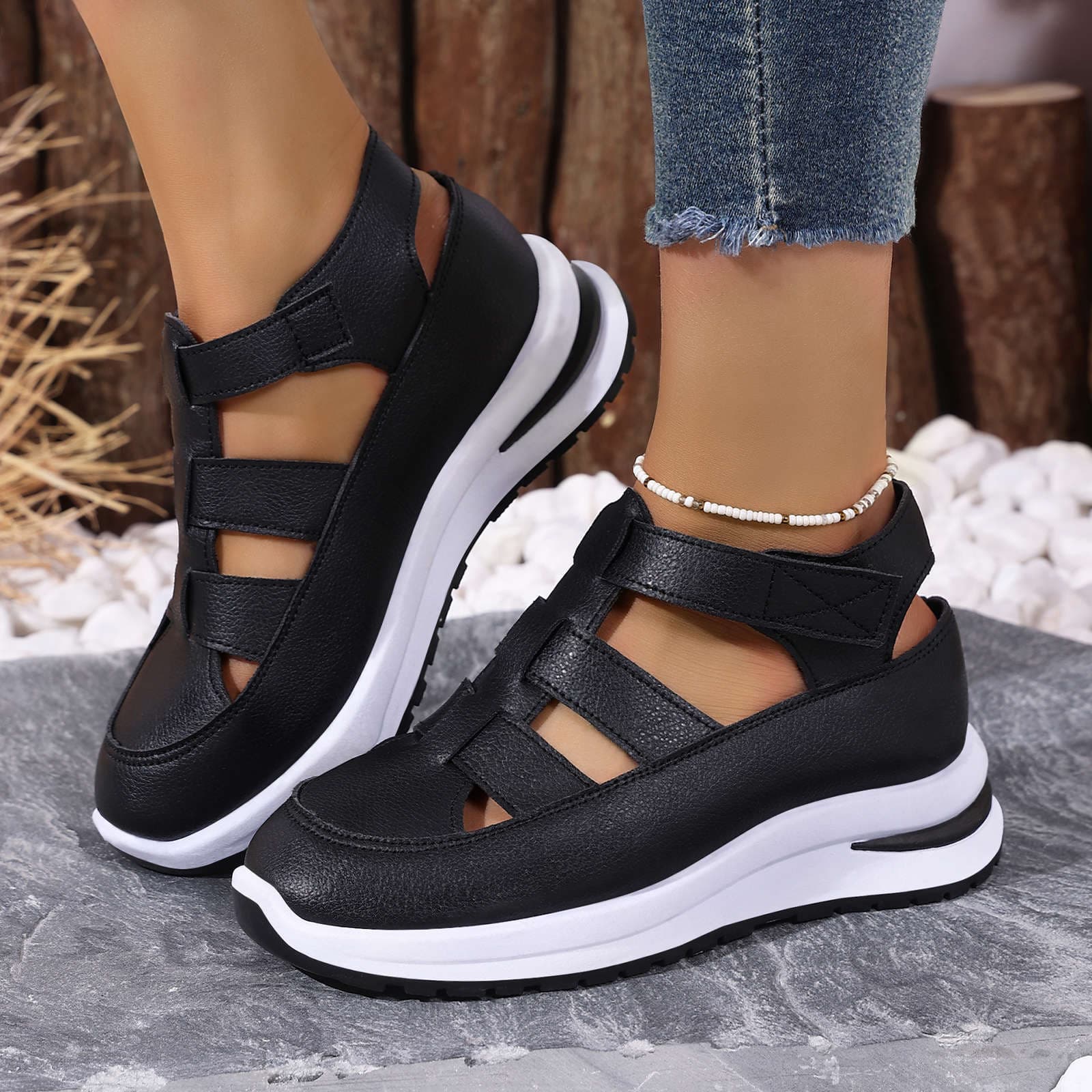 Shoes for women 2026 cross-border new summer hollow breathable sandals thick sole heightening casual shoes versatile mother sandals