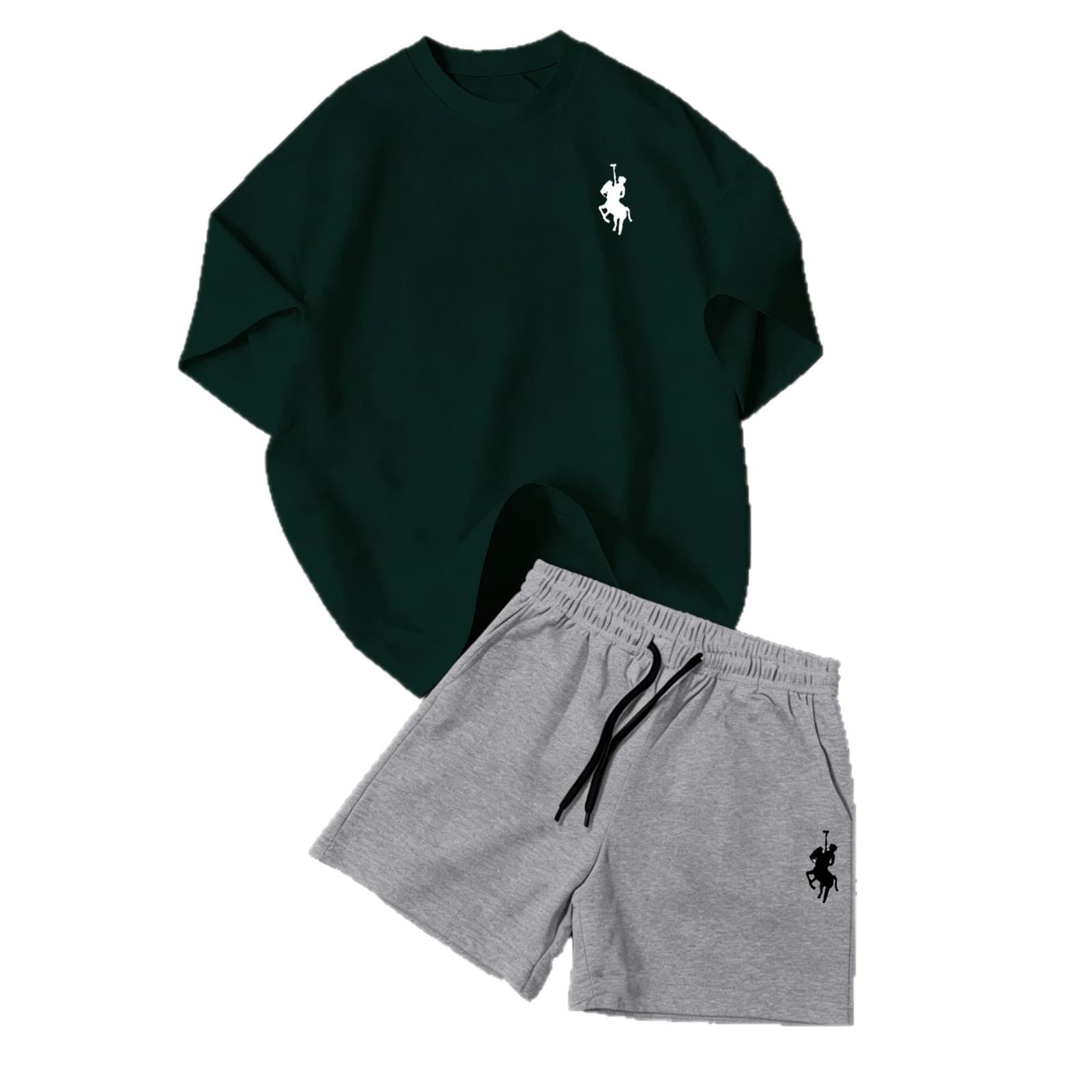 Cross-border trendy brand War Horse summer fashion set for men: short-sleeve T-shirt and shorts, casual two-piece simple outfit