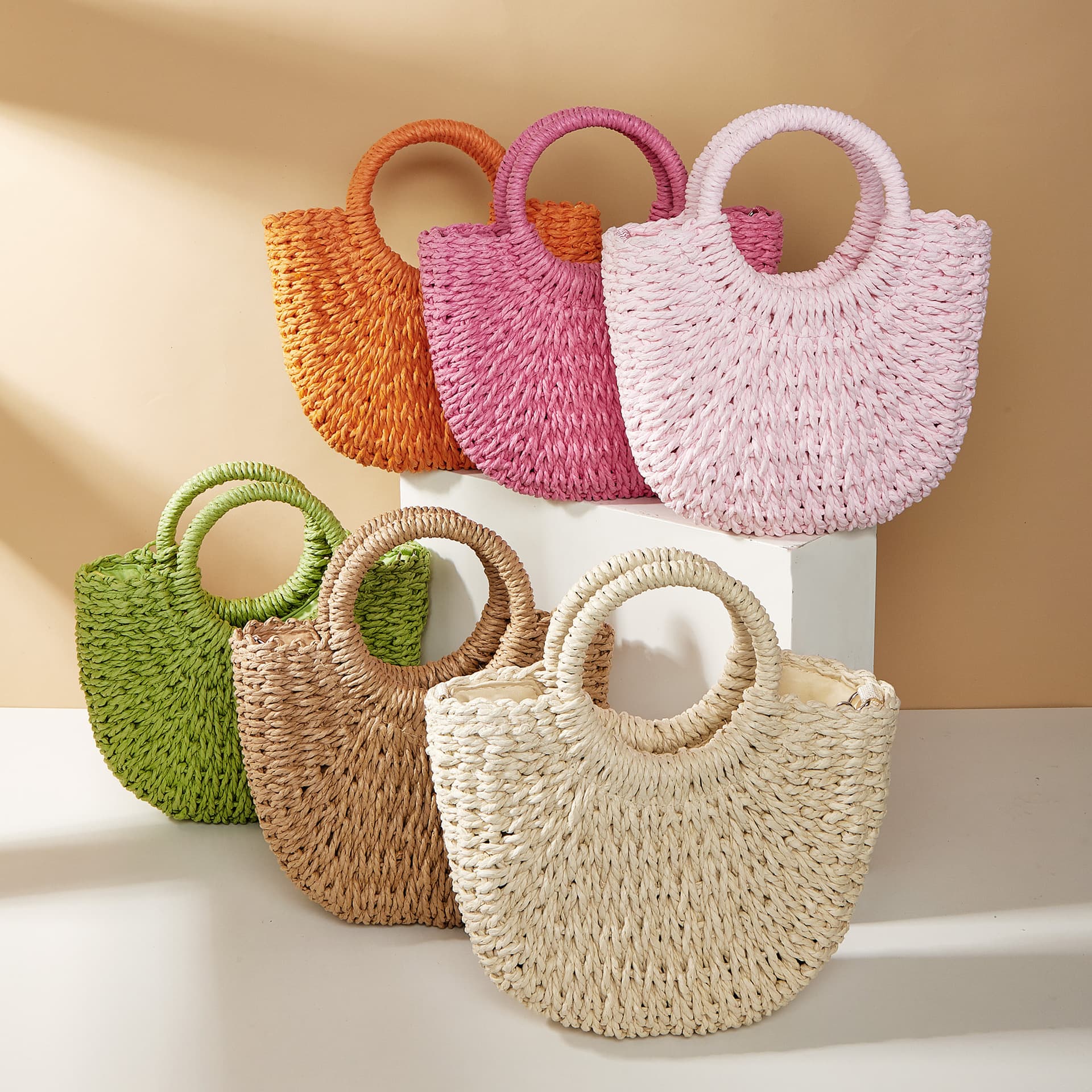 New Straw Woven Bag Women Ins Versatile Beach Bag Simple Woven Shoulder Bag Crossbody Bag Vacation Drop Shipping