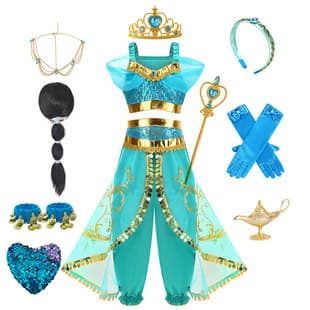 Princess Jasmine Classic Puff Sleeve Princess Cosplay Costume Christmas Cos Aladdin Lamp Dress