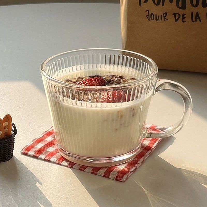Simple Striped Handle Milk Cup, Ins Style Retro Iced Coffee Cup, Breakfast Oatmeal Cup, Large Mouth Juice Cup