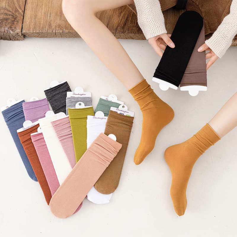 Women's Mid-Calf Socks Spring/Autumn/Winter Japanese-style Thin Stacked Socks, Combed Cotton Mid-Calf Anti-Odor Striped Stacked Socks